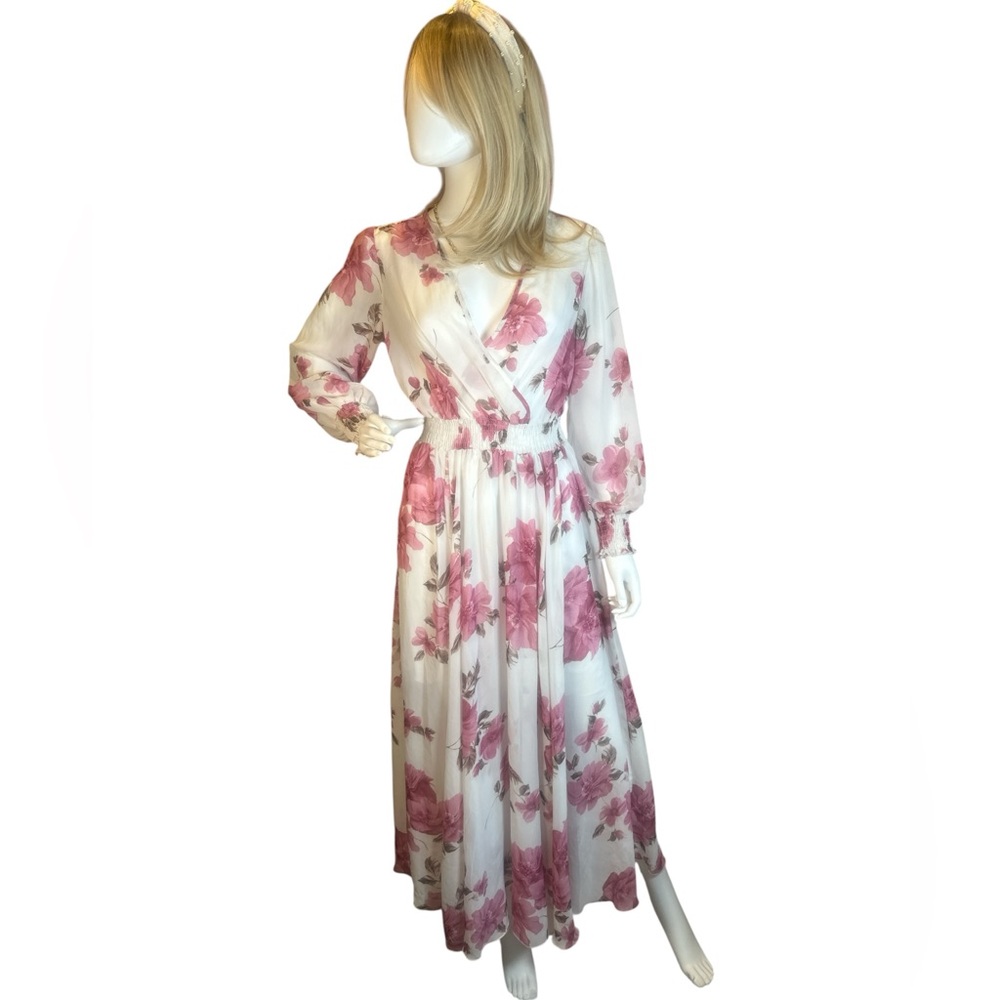 Kate and Lily Ivory Floral Maxi Dress with Pink Rose Print - Picture 3 of 8